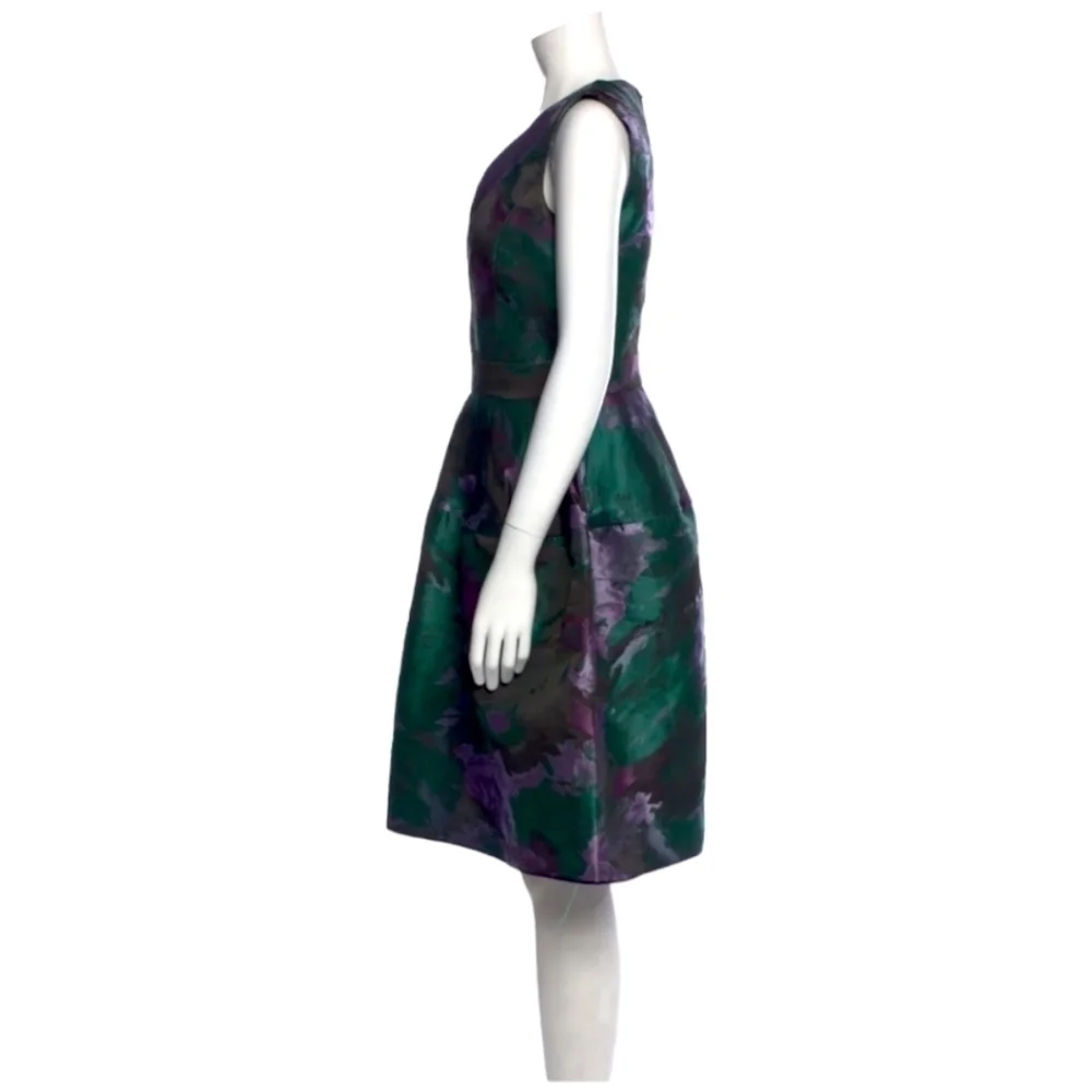 Carolina Herrara Green & Purple Fit & Flare Dress - Picture 2 of 6